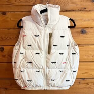 Basin + Range Puffer Down Vest White with Embroidered Foxes Small